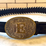 Vintage Leather Belt Women's Western Initial E Buckle Black Braided 41 Inches Photo 0