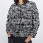 ZARA Houndstooth Bomber TWEED Jacket w/ Pockets & Gold Buttons Black/White NEW Photo 3