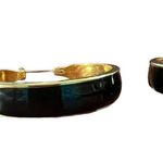 Gold Tone Black Enamel Hoop Earrings 1.25" across Classic Formal Career Photo 2