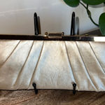 Jessica McClintock Champagne Gold Pleated Clutch Evening Bag Chain Strap Formal Photo 0