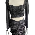 m.n.i. Los Angeles 2 piece crop skirt set size Large NWOT ruched satin smocked Black Photo 0
