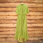 Mac Duggal   Green Ruffled Mock Neck Flutter Sleeve High Low Hem Gown Photo 3