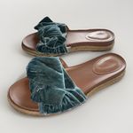 ZARA  Velvet‎ Bow Sandals Slides Espadrilles 39 Blue Teal  Open Toe Boho Classic Photo 0