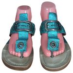 A.S. 98 Teal Blue Leather Embossed Silver Flip Flop Thong Sandals EU 38 US 7.5 Photo 3