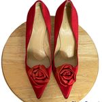 Kate Spade  Red/Orange Satin Pointed Heels With Rosette Front Size 9.5 Photo 1