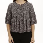 Gap  Blouse Women Puff Sleeve Floral Print Popover Top Gray Neutral Casual Size S Photo 0