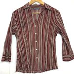 Apt. 9  Stretch Small Striped Red 3/4 Sleeve Top V-Neck Buttoned Retro Y2K‎ Work Photo 2