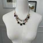 Double Strand Silver Tone Necklace Brown Amber Filagree Photo 0