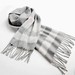 EXPRESS Striped Gray & White Blanket Scarf with Fringe Photo 0