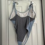 Aerie  Seersucker & Gingham Blue White Navy Tie Straps One Piece Swimsuit Photo 4