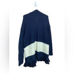 Loft Blue White Striped W/ Fringe Accent Knit Open Cardigan Sweater Size Medium Photo 4