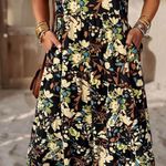 NEW Black Brown Green & Turquoise Floral Sleeveless Midi Dress Size Small Photo 1