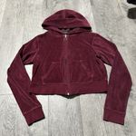 Ambiance Y2K 2000s Cropped Velvet Burgundy Hoodie maroon small zip up Photo 1