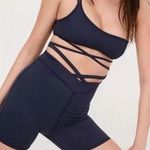 For Love & Lemons  Chloe Midnight Blue Waist Strap Ribbed Bike Shorts S Photo 0