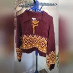 SO  Maroon & Gold Cropped Fair Isle Tie Up Sweater Size L Photo 10