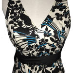 Jones Wear  BLACK, WHITE & BLUE FLORAL DESIGN TIE WAIST SLEEVELESS DRESS SIZE 8 Photo 2