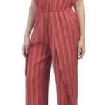 Anthropologie  Drew Emerson Strapless Jumpsuit Striped Side Slits Linen Red XS Photo 0