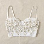 white and gold floral sparkle cropped tank top size small Photo 3