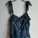 Natural Life  Eloise Teal Blue Floral Smocked Tie Strap Tank Top Photo 3