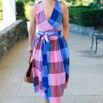 1901  Plaid Wrap Blanket Plaid Midi Dress Pink Blue Size 6 Photo 2