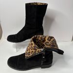 Stuart Weitzman  Black Suede Boots 8.5 - Side Zip, Leopard Lined, Made in Spain Photo 3
