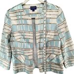 Pendleton  Blazer Jacket Womens 4 Blue Tan White Plaid Open Silk Blend Preppy Photo 7