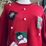Vintage 90s Holiday Editions Christmas Whimsical Snowman Ugly Sweater Red Size L Photo 3