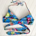 Tori Praver Swimwear Tori Praver Womens Floral Wrap‎ Around Halter Bikini Top in Blue Size Large Photo 4
