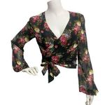 Cotton Candy LA Cotton Candy Black Floral Mesh Wrap Long Sleeve Blouse Crop Top Size M Y2K Photo 0