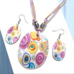 Natural Shell Necklace & Earrings 3pcs Set Colorful‎ Printed Photo 1