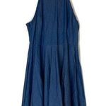 3/$30 Lulus | Chambray Halter Neck Lace Up Back Mini Dress S Blue Photo 0