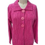 Aran Crafts Ireland 100% Merino Wool Big Button Pink Sweater Sz M gtds Size M Photo 0