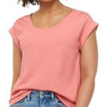 Wonderly  Short Sleeve Top Airflow U-Neck Woven Shirt Women’s S Small Coral Photo 0