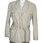 Esprit  Striped Seersucker Blazer Jacket Belt Lined  Womens Size Large VINTAGE Photo 0