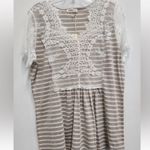 Andthewhy NWT Tunic Top Large Gray Cream Stripes Pleated Lace Details Size Small Photo 4