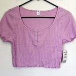 BP NWT by Nordstrom Purple Pink Pointelle Rib Cropped Short Sleeved Henley - S Photo 0