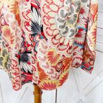 JODIFL  Boho Printed Satin Button Up Blouse Shirt Orange Multi Large Photo 6