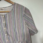 Madewell Striped Crewneck Button-Front Tiered Mini Dress Size M Spring Easter Photo 2