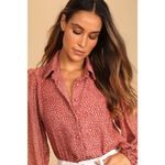 Lulus Womens  Positive Influences Blush Pink Dotted Long Sleeve Button-Up Top - X Photo 3