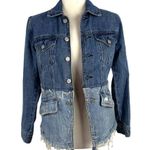 Lucky Brand  Remade Distressed Denim Waisted Trucker Jacket Raw Frayed Hem XS Photo 1