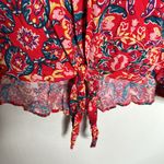 Torrid  Red Rayon Slub Tie-Front Top with oriental floral print size 2X Photo 7