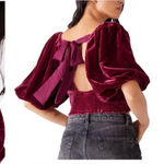 Free People Marie Velvet Open Back Crop Top Balloon Sleeves Red Small NWT Photo 0