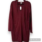 NY&C womens large drop shoulder drawstring hooded sweater dress with pockets NWT Red Photo 0