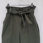 Massimo Dutti  Capri Paperbag Pants Womens 8 Olive Green Cotton Bellt Wide‎ Leg Photo 1