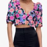 ZARA  NWT Floral Cropped Short Puff Sleeve Blouse Size XS Photo 0