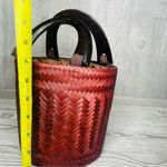 Vintage Straw woven reed basket purse with toggle closure purse bag tropcial Red Photo 7