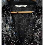 ZARA V Neck Collared Flowy Long Sleeve Sequined Top Black Size Medium Photo 10