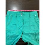 Chico's  1 Linen Blend Bermuda Shorts Women's‎ Small Kelly Green Roll Tab Hem Prep Photo 6