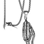 Praying Hands Pendant Necklace for Men Women Streetwear Unisex Hip Hop Style Silver Photo 0
