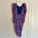 For Love & Lemons Annie Midi Dress Size XS Floral Long Sleeve Puff Open Back Blue Photo 3